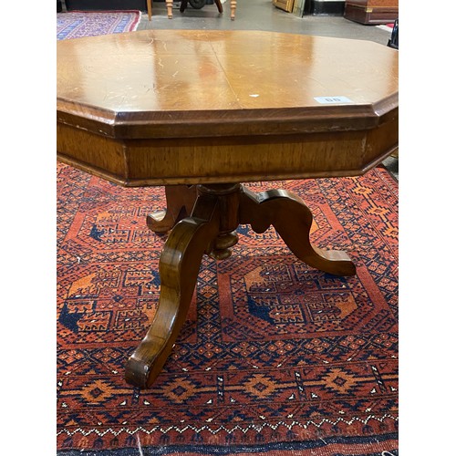 48 - A birds eye satin maple occasional table with octagonal top, on three downswept legs - 22in. wide