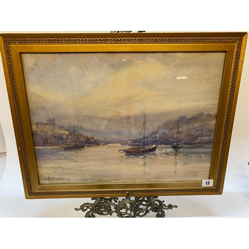 13 - A signed watercolour - Brixham, framed and glazed - 13 1/2in. x 18 1/2in.