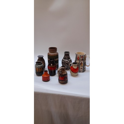 151 - A selection of West German vases, Wimborne Pottery vase, Jasba pottery etc..