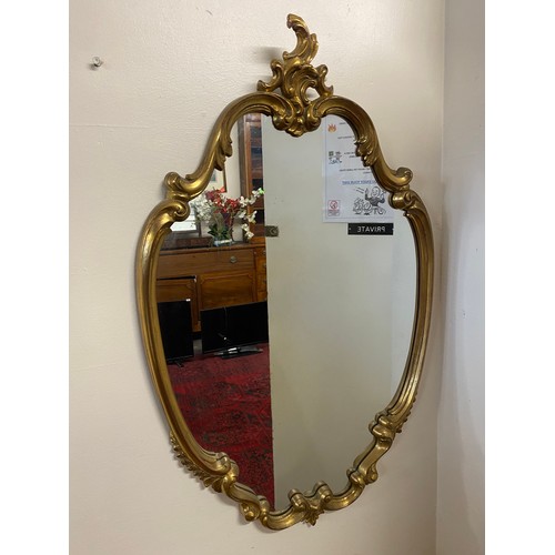 47 - A rectangular wall mirror in a gilt moulded frame - 39in. x 28in. and a shaped mirror in a scrolling... 