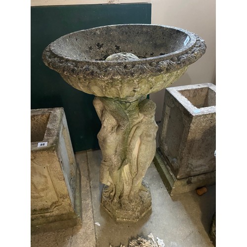 62 - A cast stone bird bath in the form of the Three Graces