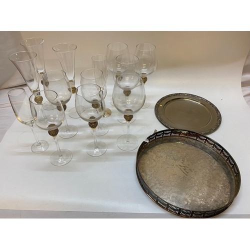 155 - A selection of decorative glasses, silver plated tray etc..