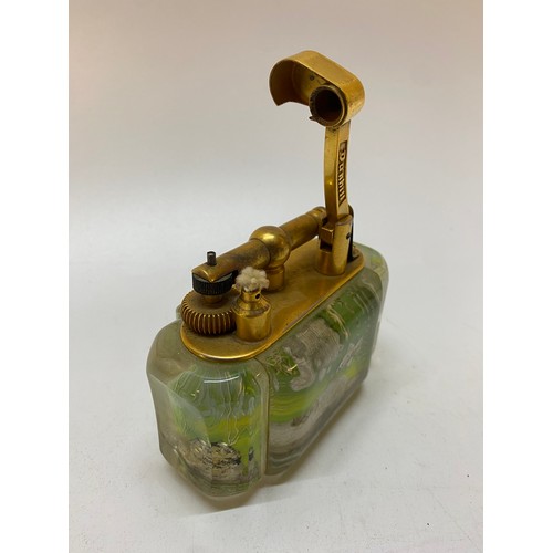 284 - A Dunhill lucite aquarium cigarette lighter with gold plated mounts - 4in. x 2in. x 3in.