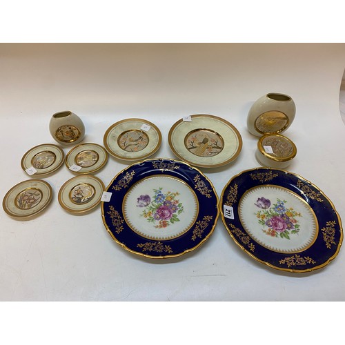 217 - A pair of Czechoslovakian 'Cobalt' plates decorated flowers within blue borders and nine pieces of C... 