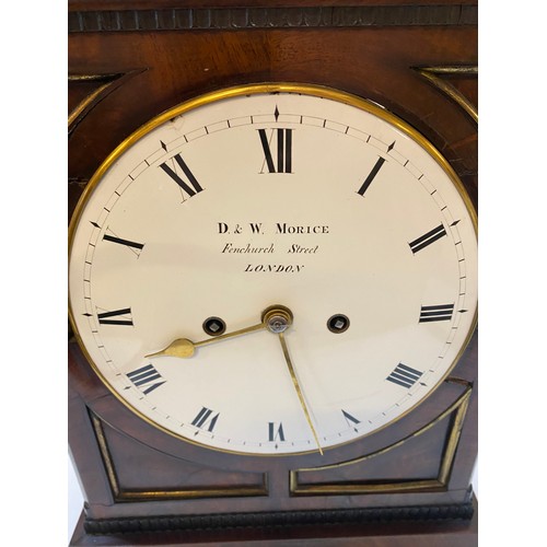 331 - A Regency bracket clock by D & W Morice Fenchurch Street London, white enamel dial, fusee movement, ... 