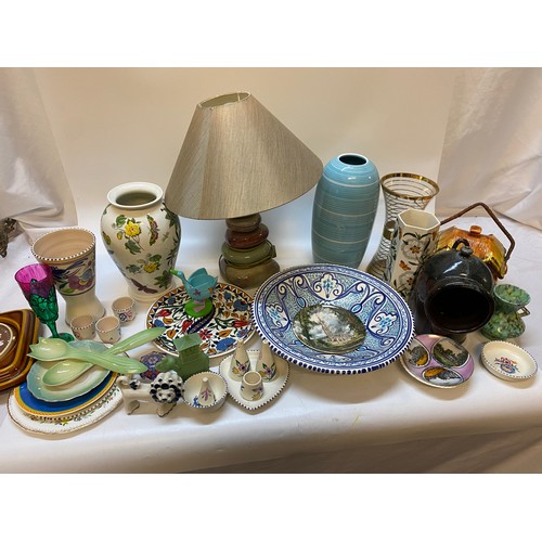 209 - A selection of decorative items including Poole Pottery, Port Meirion, salt pig, cottage ware biscui... 