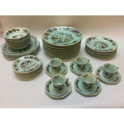 221 - An Adams Calyx Ware Ming Jade part dinner service comprising:- four coffee cups, seven tea plates, t... 