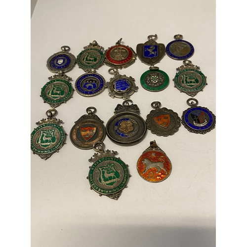 197 - Sixteen silver and enamel medallions