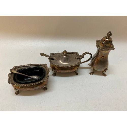 186 - A silver three piece cruet set - Birmingham 1950, makers marks for Adie Brothers, a silver cruet spo... 