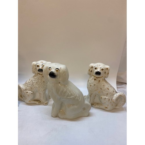 164 - A pair of large 19th Century Staffordshire models of spaniels with gilt decoration - 12in. high and ... 