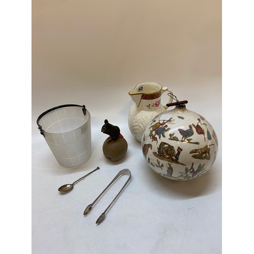 163 - A Coalport Caughley Mask Head jug -7in. high, a pottery hanging decoration with transfer decoration ... 