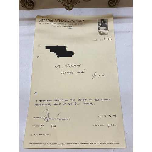 19 - Thomas Ellison.  A signed watercolour - Fetching Water, mounted, framed and glazed - 14in. x 21in.