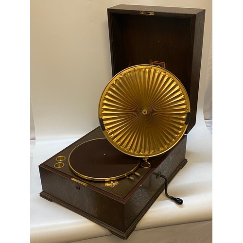 84 - A 1920's HMV table top phonograph with Sterling Primax pleated diaphragm loudspeaker, complete with ... 
