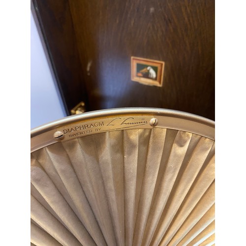 84 - A 1920's HMV table top phonograph with Sterling Primax pleated diaphragm loudspeaker, complete with ... 