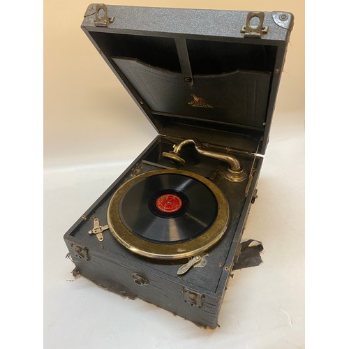 84 - A 1920's HMV table top phonograph with Sterling Primax pleated diaphragm loudspeaker, complete with ... 