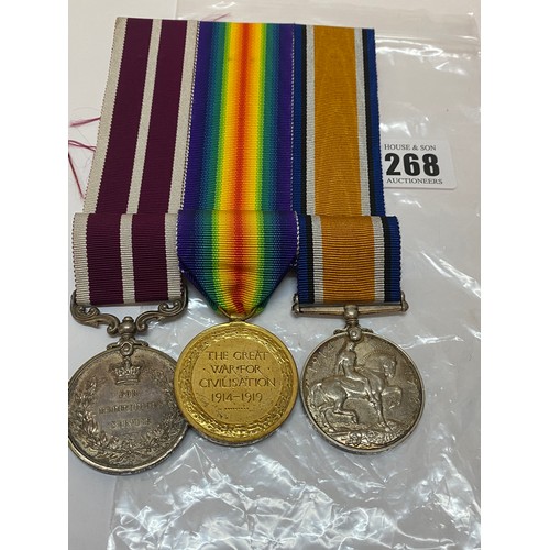 268 - A group of three medals awarded to 242573 Pte J Harris 6/R War R comprising:- British War and Victor... 