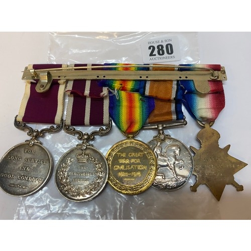 280 - A group of five First World War medals awarded to 7578663 S.Sjt J Mellor R.A.O.C comprising:- 1914-1... 