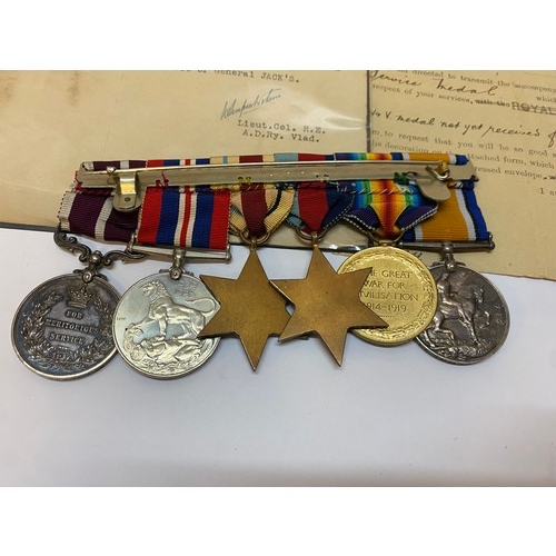 294 - A group of six First and Second World War medals awarded to WR-208306 Sjt G Tovey R.E comprising:- B... 