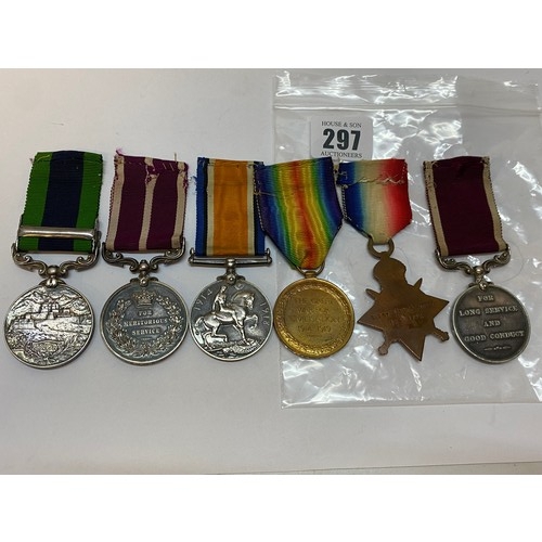 297 - A group of six medals awarded to S-Sjt C.W Guppy C. Of M.S.C.I.A comprising:- First World War trio, ... 