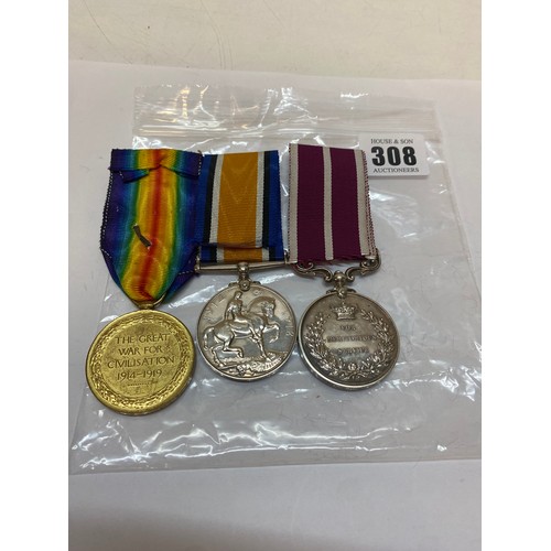 308 - A set of three medals awarded to M2-148561 Sjt. J Robertson A.S.C comprising:- British War medal, Vi... 