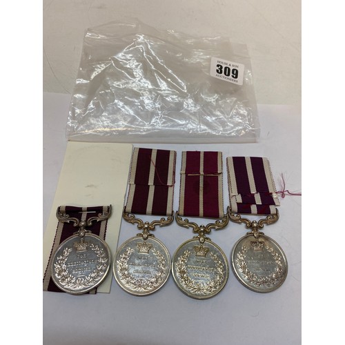 309 - Four Meritorious Service medals awarded to 200886 Pte. E Adams 1/4 Hants R T.F, 283027 Sjt C Morgan ... 