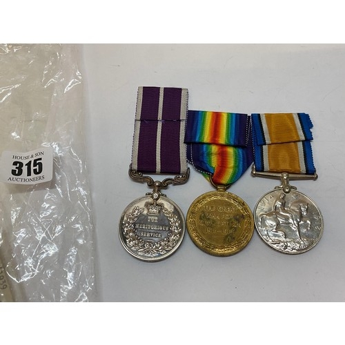 315 - A group of three medals awarded to 341939 S Mjr. A. Algar R E comprising:- British War medal, Victor... 