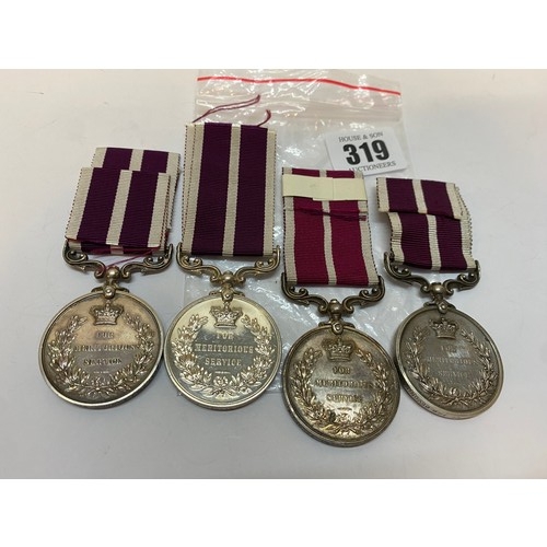 319 - Four Meritorious Service medals awarded to Sjt. Drmr J.G Blane Durh.L.I, 5947 Cpl. J.J. Lynch 5/R In... 