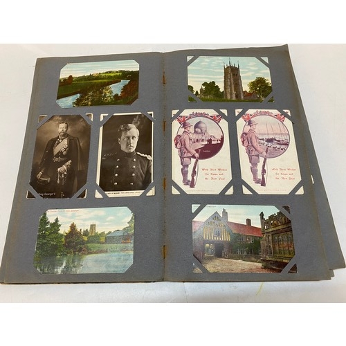 29 - An album of coloured and black and white postcards including First World War, aircraft, battle ships... 