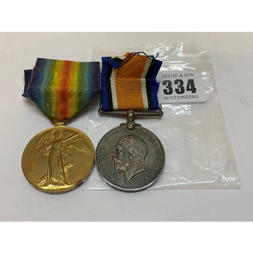 334 - A pair of First World War medals awarded to 114764 Cpl. J Milroy R.C.D