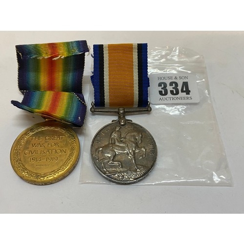 334 - A pair of First World War medals awarded to 114764 Cpl. J Milroy R.C.D