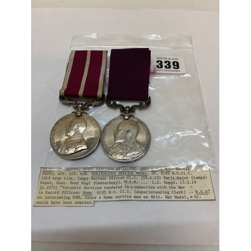 339 - An Army Long Service And Good Conduct medal and Meritorious Service medal awarded to 56003 Coy Sjt M... 