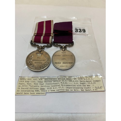 339 - An Army Long Service And Good Conduct medal and Meritorious Service medal awarded to 56003 Coy Sjt M... 