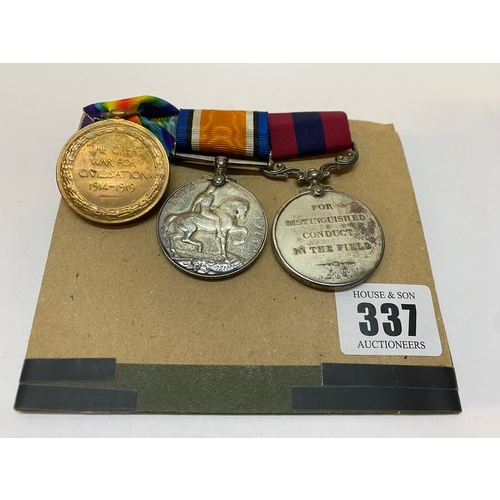 337 - A group of three medals awarded to S/17065 J Milroy 13th Bn. Argyll and Sutherland HDRS comprising:-... 