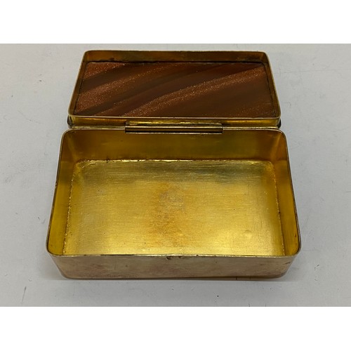 190 - A French silver gilt box with aventurine inset to the lid - 3 1/4in. x 2in. x 1in.