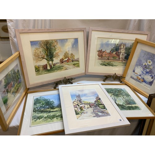 20 - Alan Simpson.  Two signed watercolours - Landscape with cottages, mounted, framed and glazed - 13 1/... 