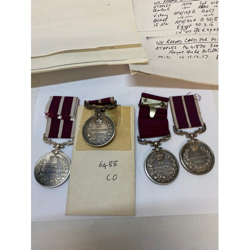 297 - Four Meritorious Service medals awarded to Sjt. J Hanley 89th Foot, 557385 Pte A.Sjt: M. Fredjohn 97... 