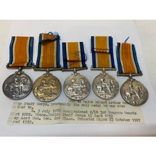 298 - Five British War medals awarded to 2689 Pte. E.A. Hewson York DNS, 310638 Pte. G.E Pitman Tank Corps... 