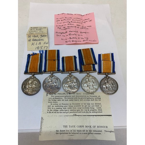 300 - Five British War medals awarded to 18-1357 Pte. W Culbert 18/Durh.L.I, 69415 Sjt. G.W Phillips Tank ... 