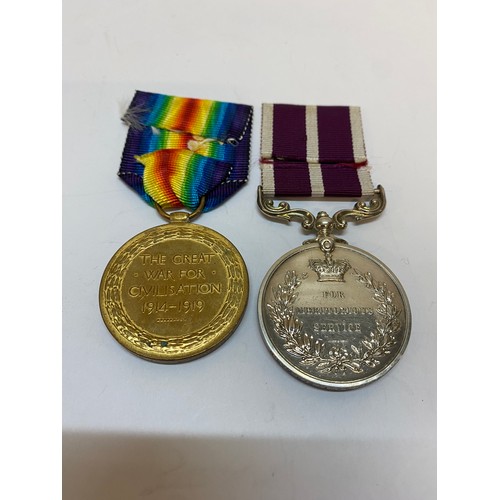 316 - A pair of medals awarded to 3184 Sjt J Plant 9/R War:R comprising:- Victory medal and Meritorious Se... 