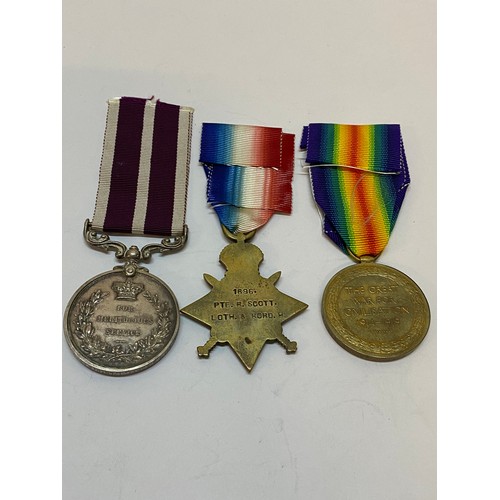 317 - A group of three medals awarded to 120331 Sjt R.B Scott 1/Loth:&Bord:H comprising:- 1914-15 Star and... 