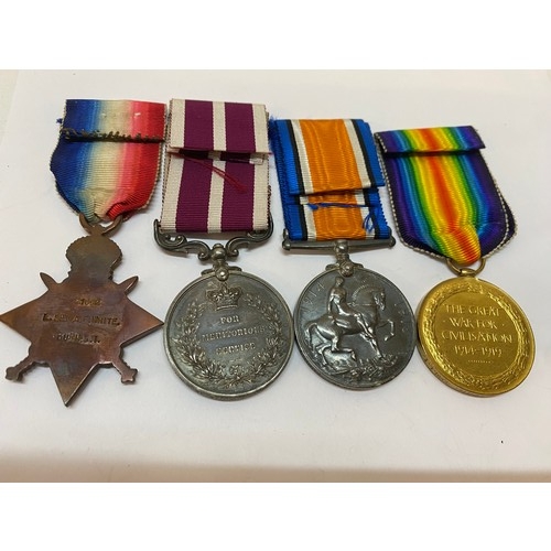 315 - A group of four First World War medals awarded to 21692 Sjt A.F White  15/Durh:L.I comprising:- Firs... 