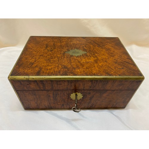 351 - A 19th Century walnut and brass banded jewellery box, the interior with stationery compartment to th... 