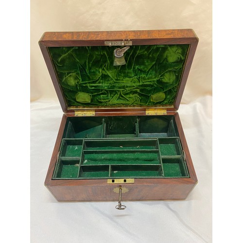 351 - A 19th Century walnut and brass banded jewellery box, the interior with stationery compartment to th... 