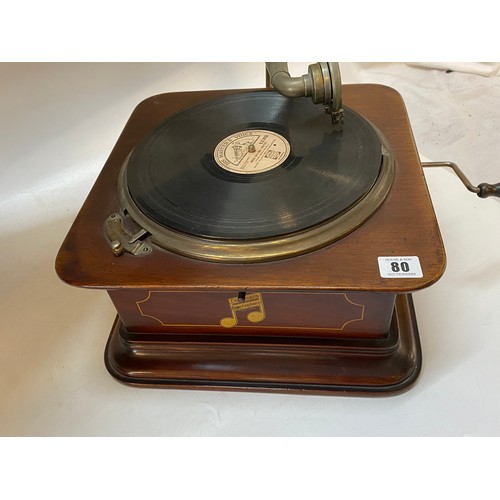 80 - A Columbia Royal gramophone with wooden horn, in a mahogany and inlaid case