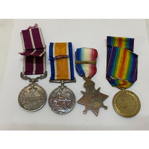 246 - A group of four First World War medals awarded to 417 C.O.M Sjt H.E Bellsham 4/GDS:M.G Rgt comprisin... 