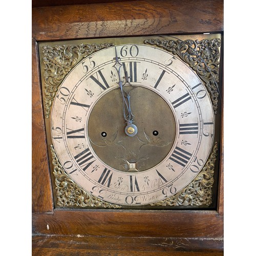 69 - An 18th Century longcase clock by John Rouckleiffe of Bridgewater with brass dial, silvered chapter ... 