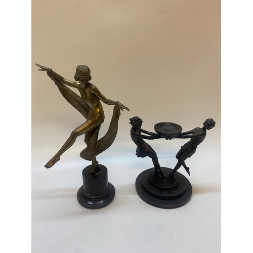 220 - A Past Times plaster figure in the Art Deco style, two females holding a bowl, on a stepped base - 1... 