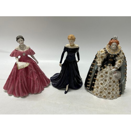 107 - Three Royal Worcester figures - Diana Princess of Wales, Queen Elizabeth The Queen Mother no.4449 of... 
