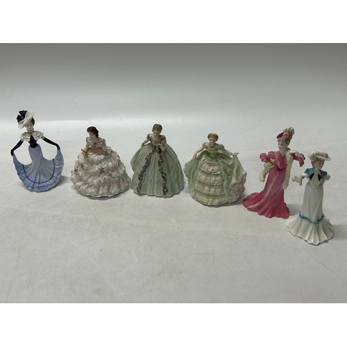 111 - Three Royal Worcester Debutantes figures - Lady Hannah, Lady Caroline and Lady Sophie and three Coal... 