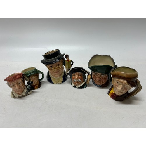 128 - Six Royal Doulton character jugs - including 'Arry, Mr Pickwick, The Blacksmith and Sancha Panca